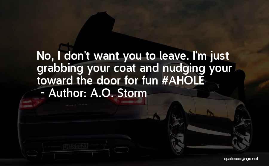 A.O. Storm Quotes: No, I Don't Want You To Leave. I'm Just Grabbing Your Coat And Nudging Your Toward The Door For Fun