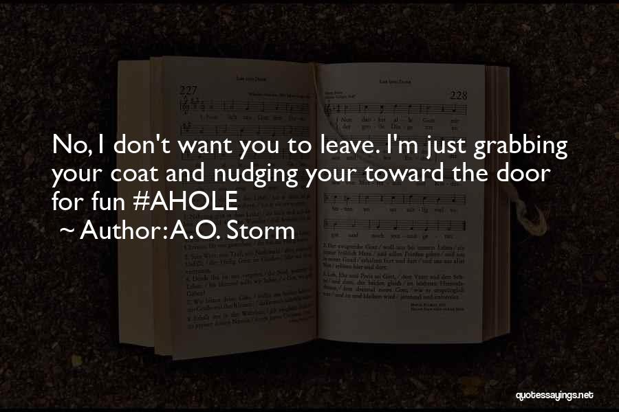 A.O. Storm Quotes: No, I Don't Want You To Leave. I'm Just Grabbing Your Coat And Nudging Your Toward The Door For Fun