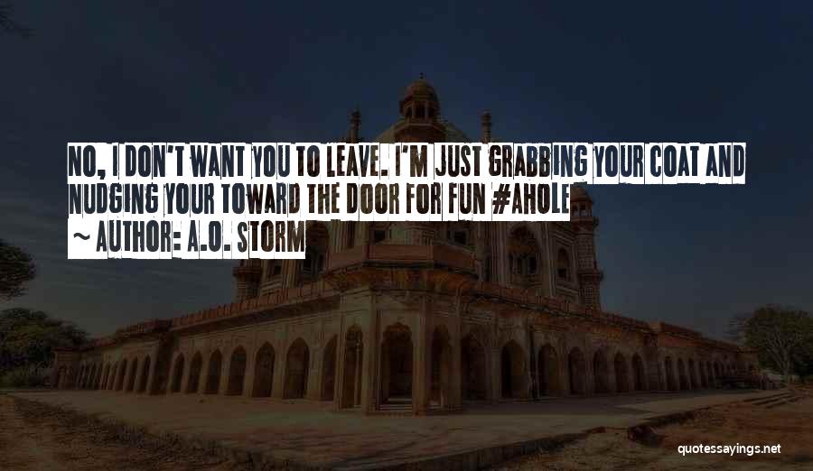 A.O. Storm Quotes: No, I Don't Want You To Leave. I'm Just Grabbing Your Coat And Nudging Your Toward The Door For Fun