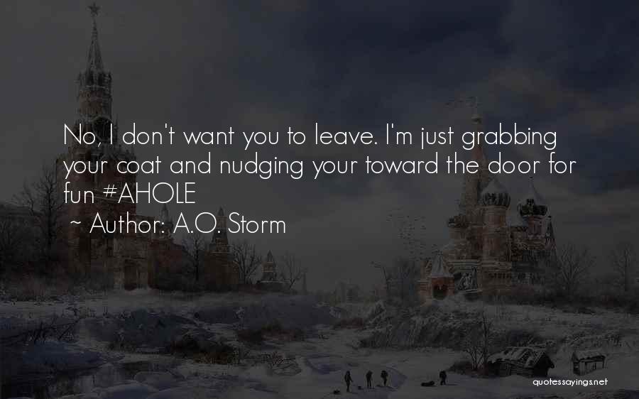 A.O. Storm Quotes: No, I Don't Want You To Leave. I'm Just Grabbing Your Coat And Nudging Your Toward The Door For Fun