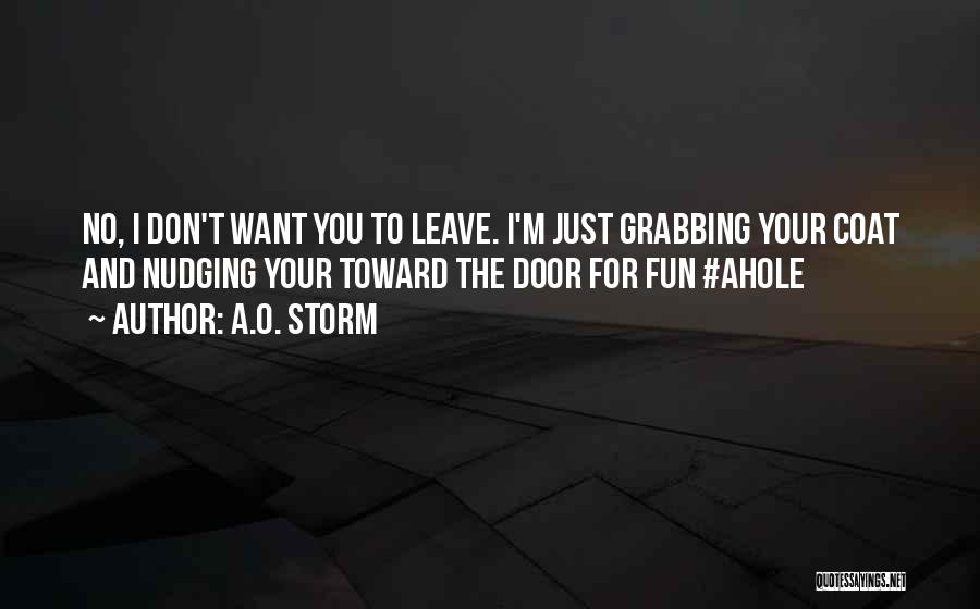 A.O. Storm Quotes: No, I Don't Want You To Leave. I'm Just Grabbing Your Coat And Nudging Your Toward The Door For Fun