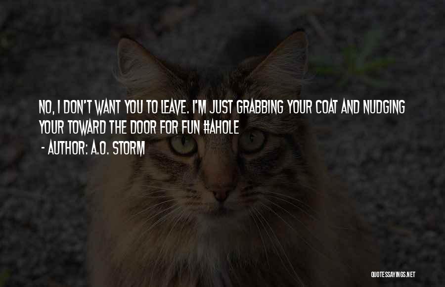 A.O. Storm Quotes: No, I Don't Want You To Leave. I'm Just Grabbing Your Coat And Nudging Your Toward The Door For Fun