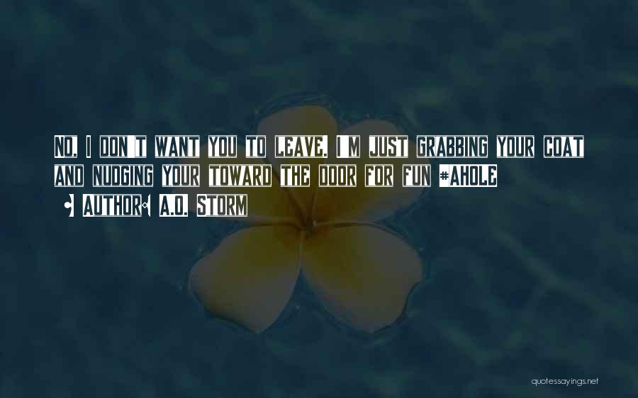 A.O. Storm Quotes: No, I Don't Want You To Leave. I'm Just Grabbing Your Coat And Nudging Your Toward The Door For Fun