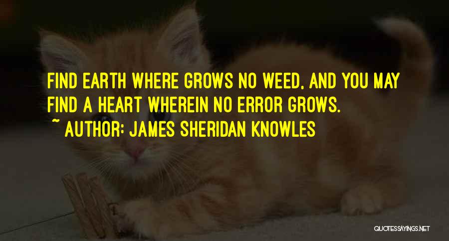 James Sheridan Knowles Quotes: Find Earth Where Grows No Weed, And You May Find A Heart Wherein No Error Grows.
