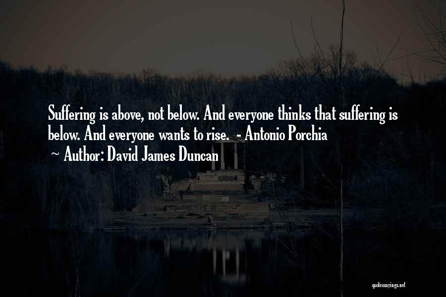 David James Duncan Quotes: Suffering Is Above, Not Below. And Everyone Thinks That Suffering Is Below. And Everyone Wants To Rise. - Antonio Porchia