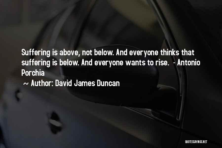 David James Duncan Quotes: Suffering Is Above, Not Below. And Everyone Thinks That Suffering Is Below. And Everyone Wants To Rise. - Antonio Porchia