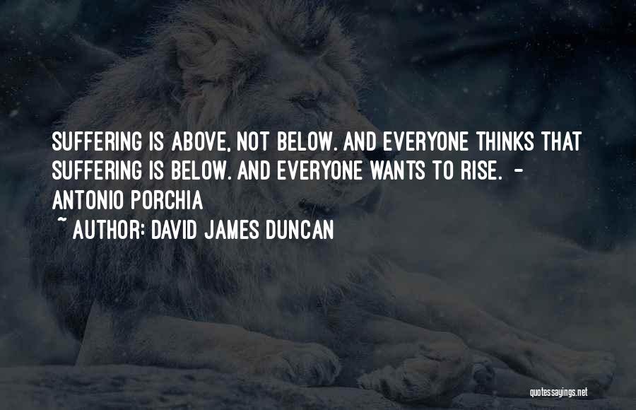 David James Duncan Quotes: Suffering Is Above, Not Below. And Everyone Thinks That Suffering Is Below. And Everyone Wants To Rise. - Antonio Porchia