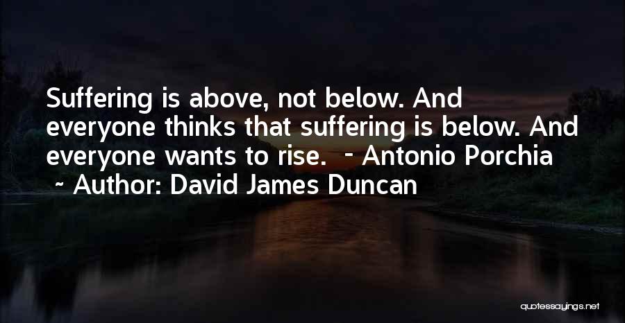 David James Duncan Quotes: Suffering Is Above, Not Below. And Everyone Thinks That Suffering Is Below. And Everyone Wants To Rise. - Antonio Porchia