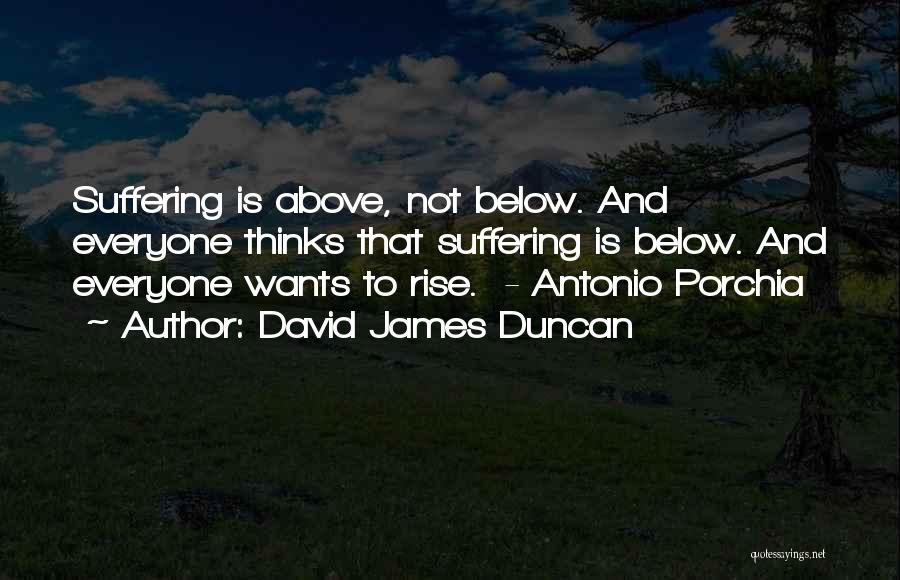 David James Duncan Quotes: Suffering Is Above, Not Below. And Everyone Thinks That Suffering Is Below. And Everyone Wants To Rise. - Antonio Porchia