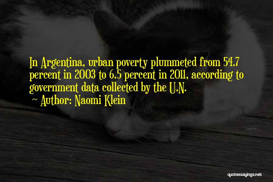 Naomi Klein Quotes: In Argentina, Urban Poverty Plummeted From 54.7 Percent In 2003 To 6.5 Percent In 2011, According To Government Data Collected