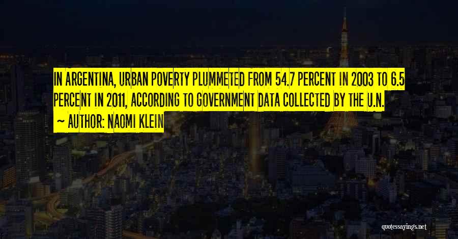 Naomi Klein Quotes: In Argentina, Urban Poverty Plummeted From 54.7 Percent In 2003 To 6.5 Percent In 2011, According To Government Data Collected