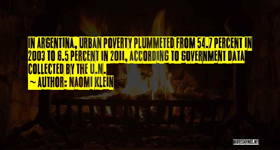 Naomi Klein Quotes: In Argentina, Urban Poverty Plummeted From 54.7 Percent In 2003 To 6.5 Percent In 2011, According To Government Data Collected