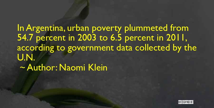 Naomi Klein Quotes: In Argentina, Urban Poverty Plummeted From 54.7 Percent In 2003 To 6.5 Percent In 2011, According To Government Data Collected