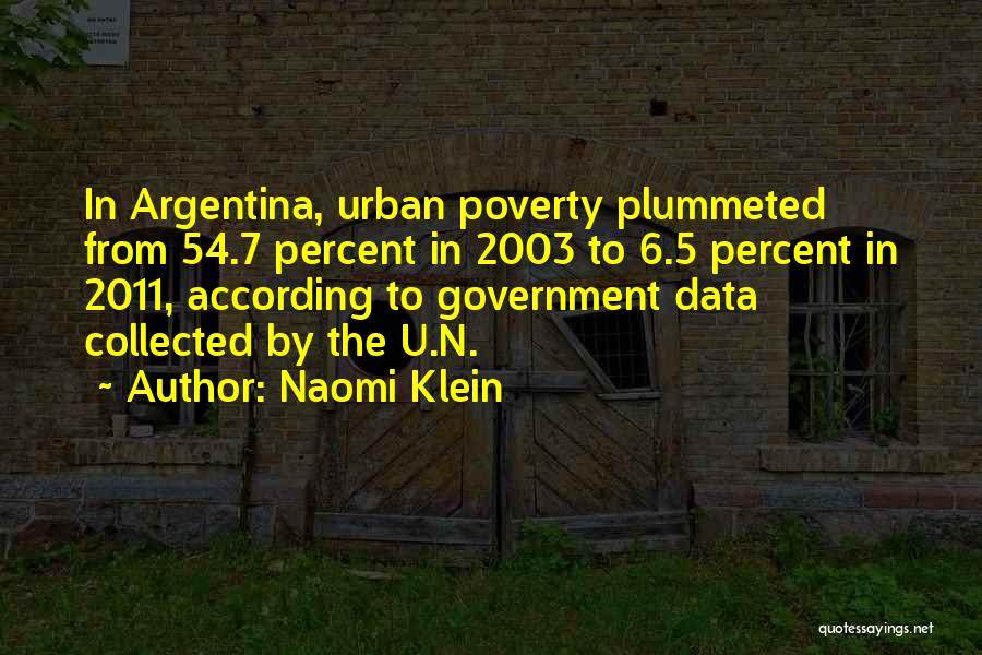 Naomi Klein Quotes: In Argentina, Urban Poverty Plummeted From 54.7 Percent In 2003 To 6.5 Percent In 2011, According To Government Data Collected