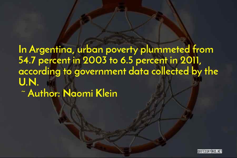 Naomi Klein Quotes: In Argentina, Urban Poverty Plummeted From 54.7 Percent In 2003 To 6.5 Percent In 2011, According To Government Data Collected