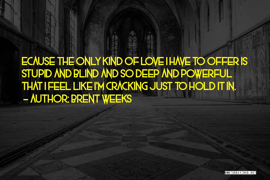 Brent Weeks Quotes: Ecause The Only Kind Of Love I Have To Offer Is Stupid And Blind And So Deep And Powerful That