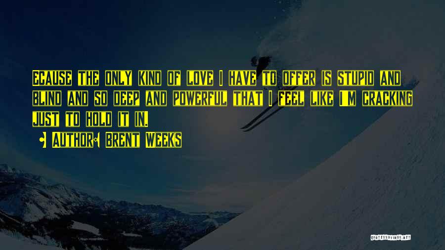 Brent Weeks Quotes: Ecause The Only Kind Of Love I Have To Offer Is Stupid And Blind And So Deep And Powerful That