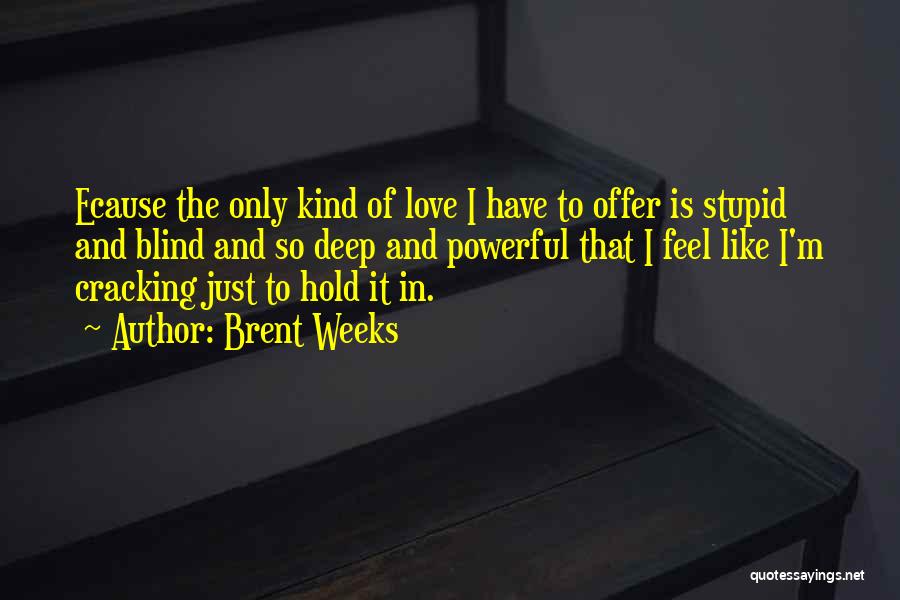 Brent Weeks Quotes: Ecause The Only Kind Of Love I Have To Offer Is Stupid And Blind And So Deep And Powerful That