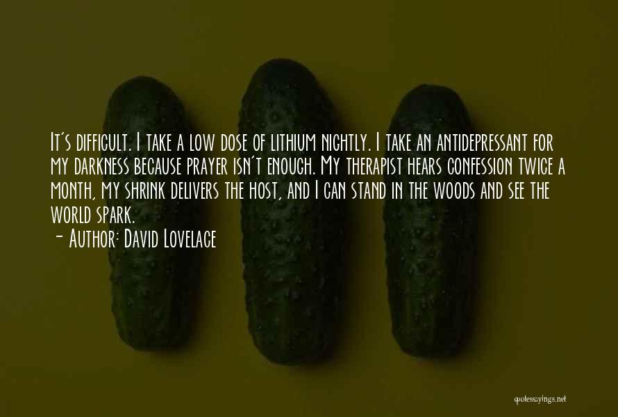 David Lovelace Quotes: It's Difficult. I Take A Low Dose Of Lithium Nightly. I Take An Antidepressant For My Darkness Because Prayer Isn't