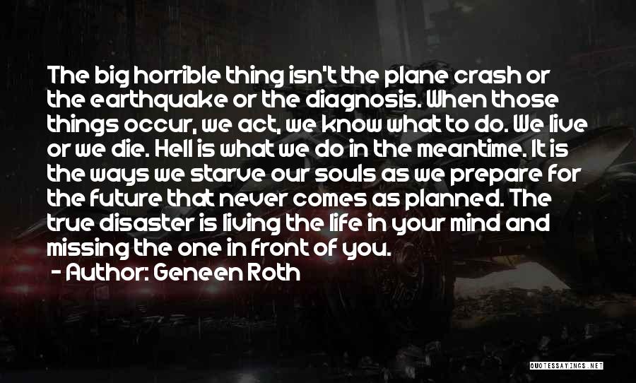 Geneen Roth Quotes: The Big Horrible Thing Isn't The Plane Crash Or The Earthquake Or The Diagnosis. When Those Things Occur, We Act,