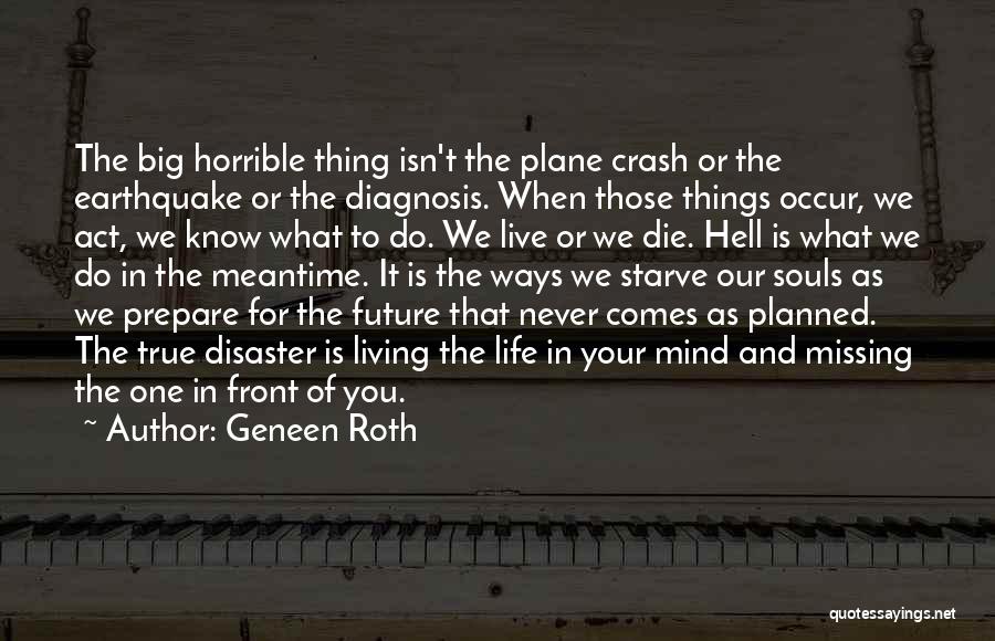 Geneen Roth Quotes: The Big Horrible Thing Isn't The Plane Crash Or The Earthquake Or The Diagnosis. When Those Things Occur, We Act,