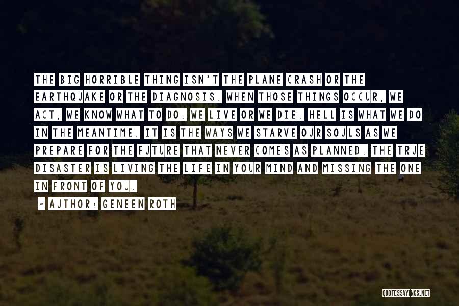 Geneen Roth Quotes: The Big Horrible Thing Isn't The Plane Crash Or The Earthquake Or The Diagnosis. When Those Things Occur, We Act,