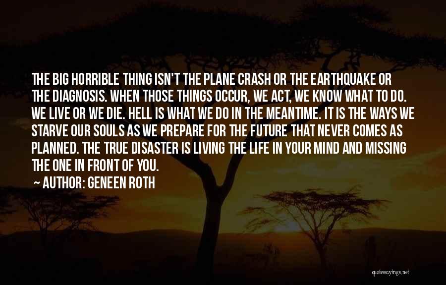 Geneen Roth Quotes: The Big Horrible Thing Isn't The Plane Crash Or The Earthquake Or The Diagnosis. When Those Things Occur, We Act,