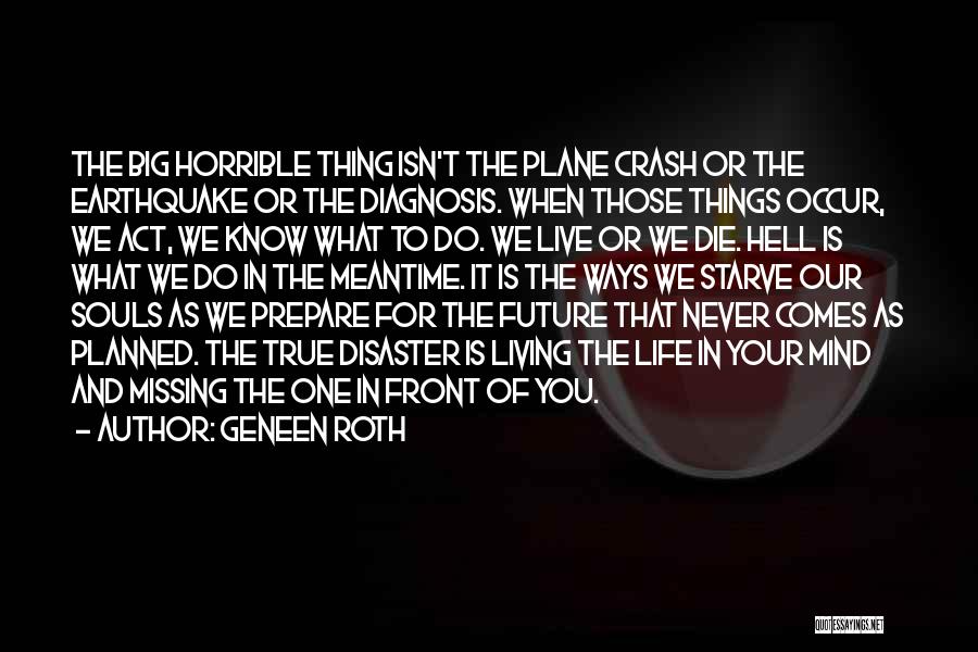 Geneen Roth Quotes: The Big Horrible Thing Isn't The Plane Crash Or The Earthquake Or The Diagnosis. When Those Things Occur, We Act,