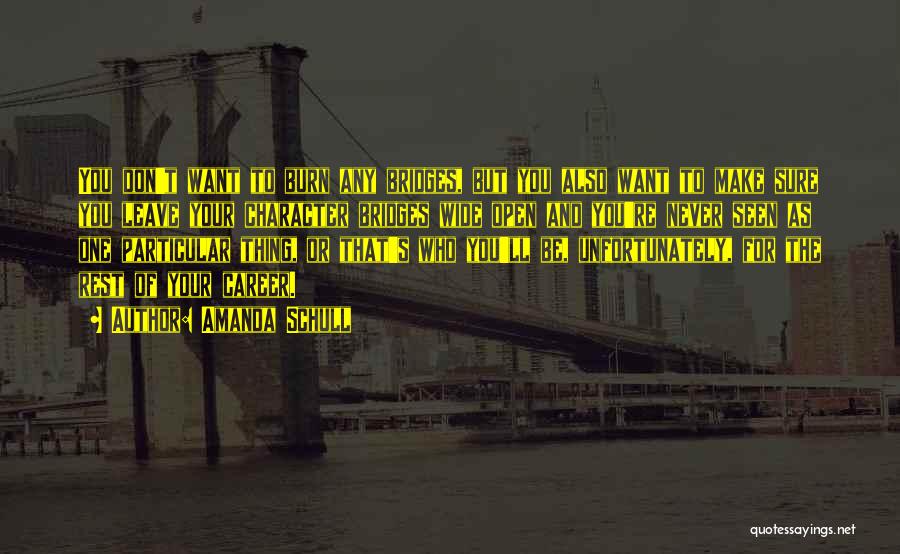 Amanda Schull Quotes: You Don't Want To Burn Any Bridges, But You Also Want To Make Sure You Leave Your Character Bridges Wide