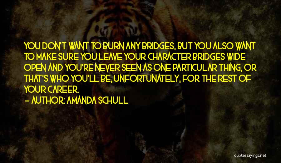 Amanda Schull Quotes: You Don't Want To Burn Any Bridges, But You Also Want To Make Sure You Leave Your Character Bridges Wide