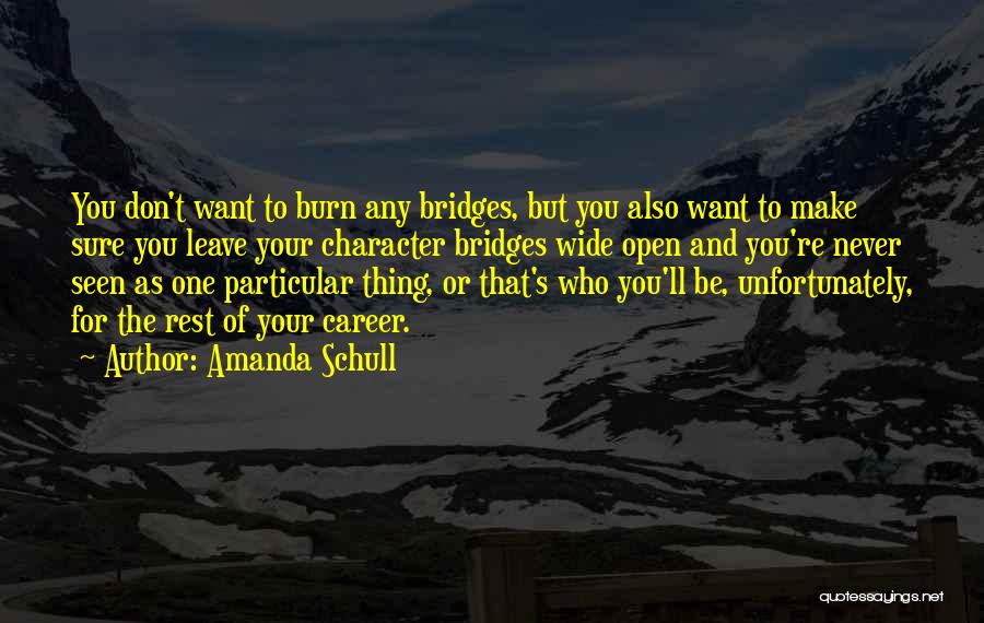 Amanda Schull Quotes: You Don't Want To Burn Any Bridges, But You Also Want To Make Sure You Leave Your Character Bridges Wide