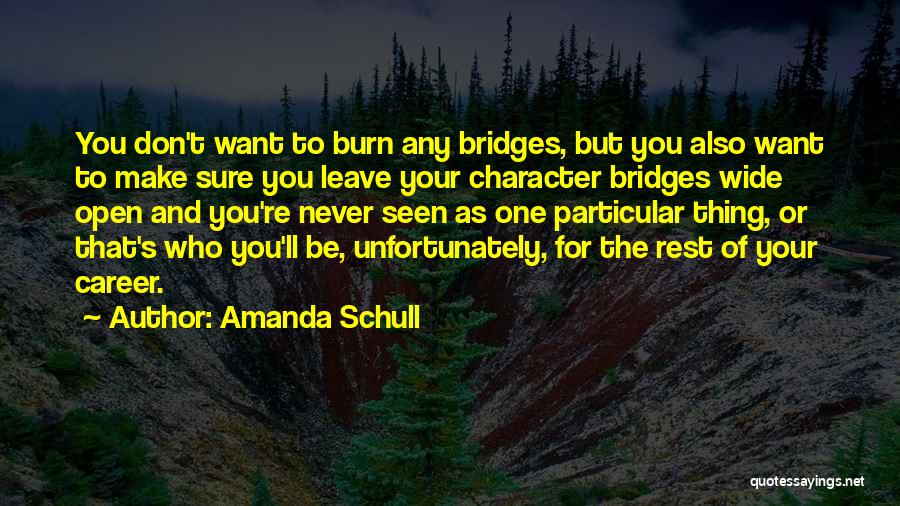 Amanda Schull Quotes: You Don't Want To Burn Any Bridges, But You Also Want To Make Sure You Leave Your Character Bridges Wide