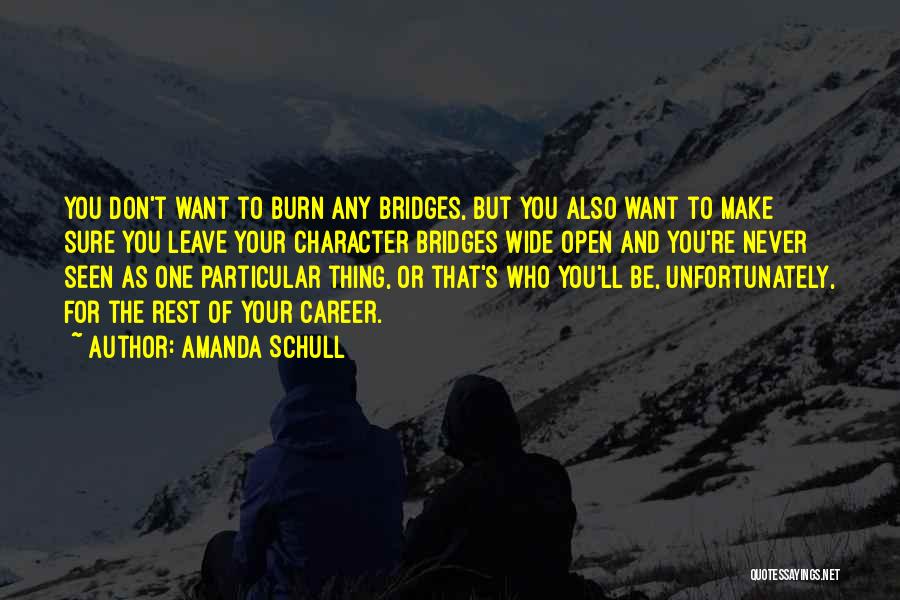 Amanda Schull Quotes: You Don't Want To Burn Any Bridges, But You Also Want To Make Sure You Leave Your Character Bridges Wide