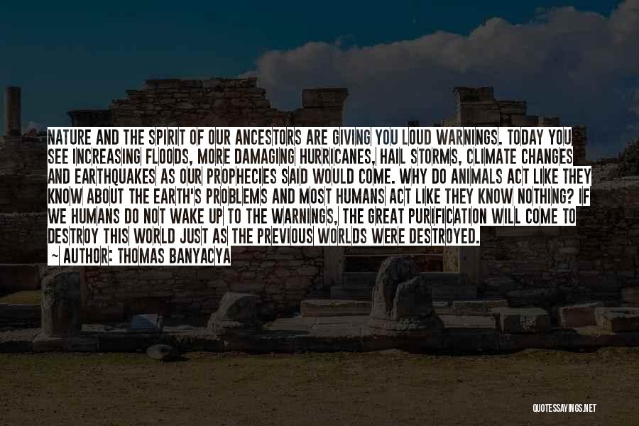 Thomas Banyacya Quotes: Nature And The Spirit Of Our Ancestors Are Giving You Loud Warnings. Today You See Increasing Floods, More Damaging Hurricanes,