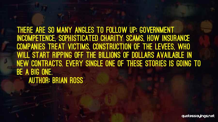 Brian Ross Quotes: There Are So Many Angles To Follow Up: Government Incompetence, Sophisticated Charity Scams, How Insurance Companies Treat Victims, Construction Of