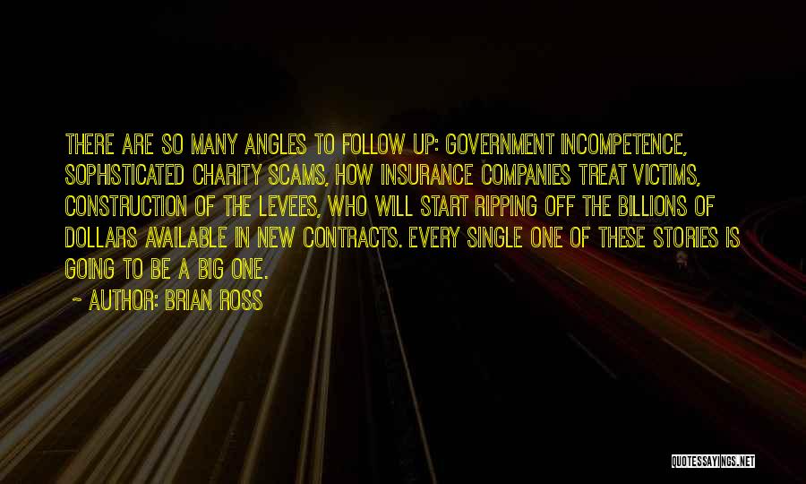 Brian Ross Quotes: There Are So Many Angles To Follow Up: Government Incompetence, Sophisticated Charity Scams, How Insurance Companies Treat Victims, Construction Of