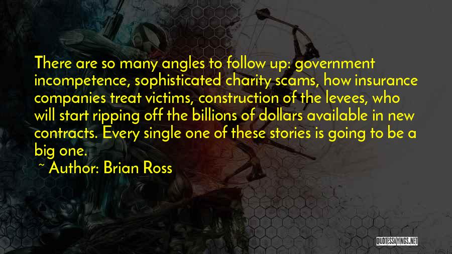 Brian Ross Quotes: There Are So Many Angles To Follow Up: Government Incompetence, Sophisticated Charity Scams, How Insurance Companies Treat Victims, Construction Of
