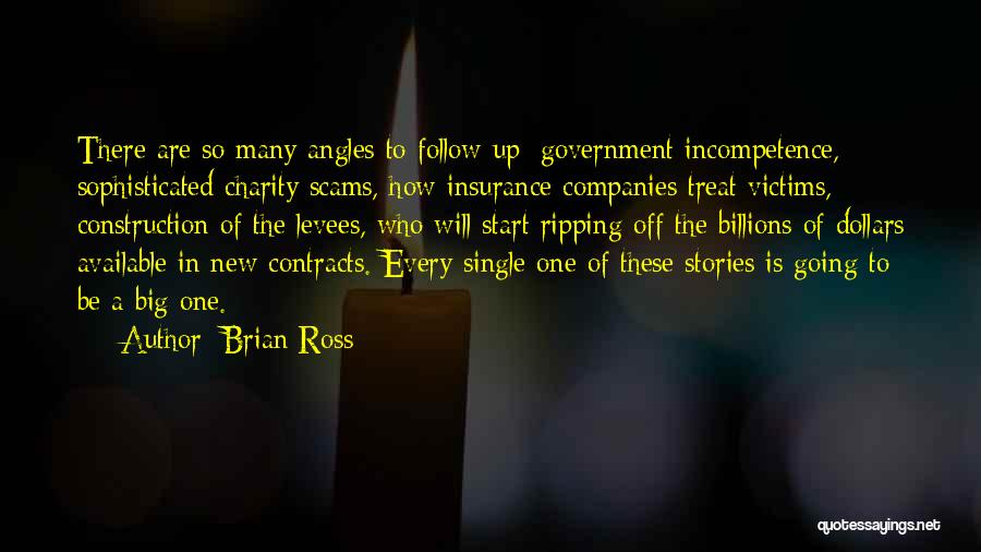 Brian Ross Quotes: There Are So Many Angles To Follow Up: Government Incompetence, Sophisticated Charity Scams, How Insurance Companies Treat Victims, Construction Of