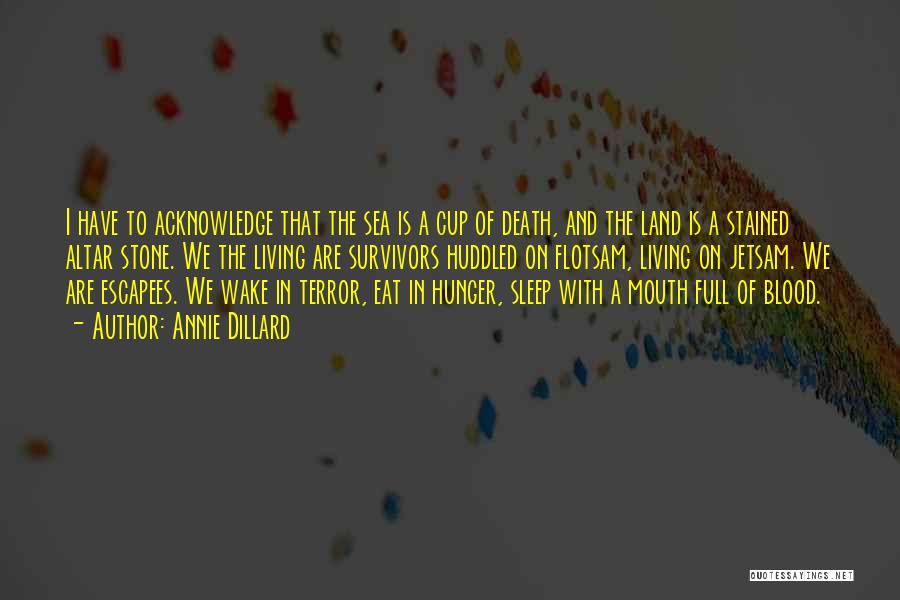 Annie Dillard Quotes: I Have To Acknowledge That The Sea Is A Cup Of Death, And The Land Is A Stained Altar Stone.