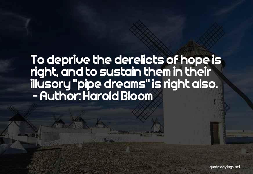 Harold Bloom Quotes: To Deprive The Derelicts Of Hope Is Right, And To Sustain Them In Their Illusory Pipe Dreams Is Right Also.