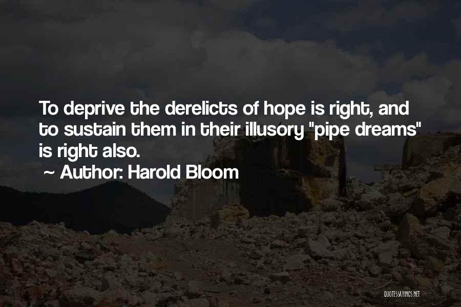 Harold Bloom Quotes: To Deprive The Derelicts Of Hope Is Right, And To Sustain Them In Their Illusory Pipe Dreams Is Right Also.