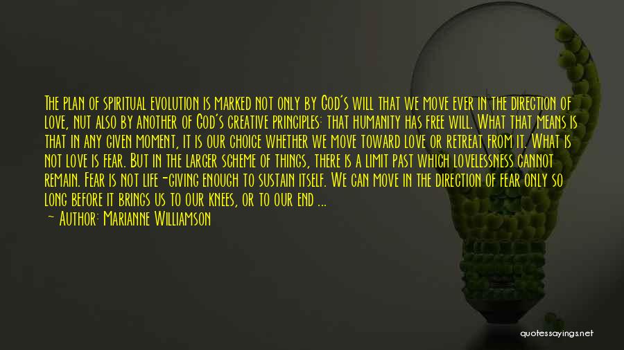 Marianne Williamson Quotes: The Plan Of Spiritual Evolution Is Marked Not Only By God's Will That We Move Ever In The Direction Of