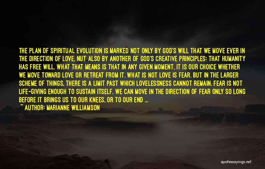 Marianne Williamson Quotes: The Plan Of Spiritual Evolution Is Marked Not Only By God's Will That We Move Ever In The Direction Of