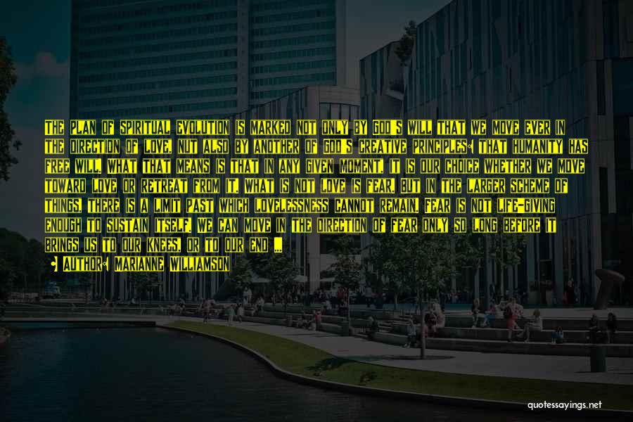 Marianne Williamson Quotes: The Plan Of Spiritual Evolution Is Marked Not Only By God's Will That We Move Ever In The Direction Of