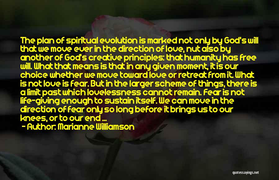 Marianne Williamson Quotes: The Plan Of Spiritual Evolution Is Marked Not Only By God's Will That We Move Ever In The Direction Of