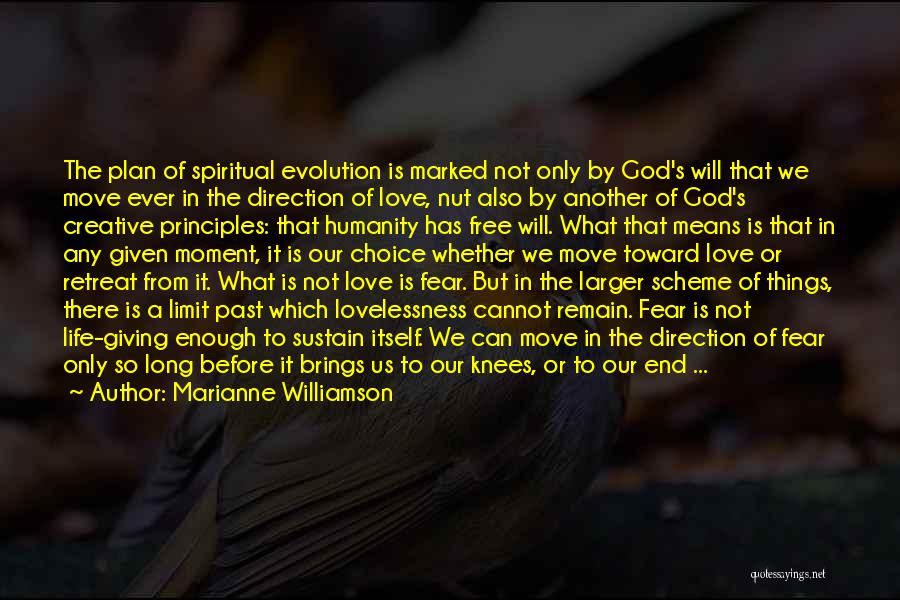 Marianne Williamson Quotes: The Plan Of Spiritual Evolution Is Marked Not Only By God's Will That We Move Ever In The Direction Of