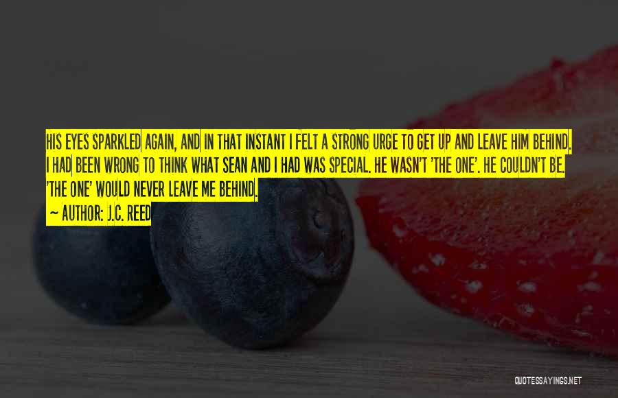 J.C. Reed Quotes: His Eyes Sparkled Again, And In That Instant I Felt A Strong Urge To Get Up And Leave Him Behind.