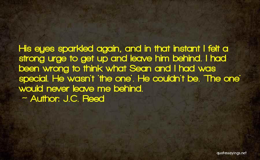 J.C. Reed Quotes: His Eyes Sparkled Again, And In That Instant I Felt A Strong Urge To Get Up And Leave Him Behind.