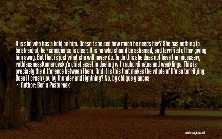 Boris Pasternak Quotes: It Is She Who Has A Hold On Him. Doesn't She See How Much He Needs Her? She Has Nothing