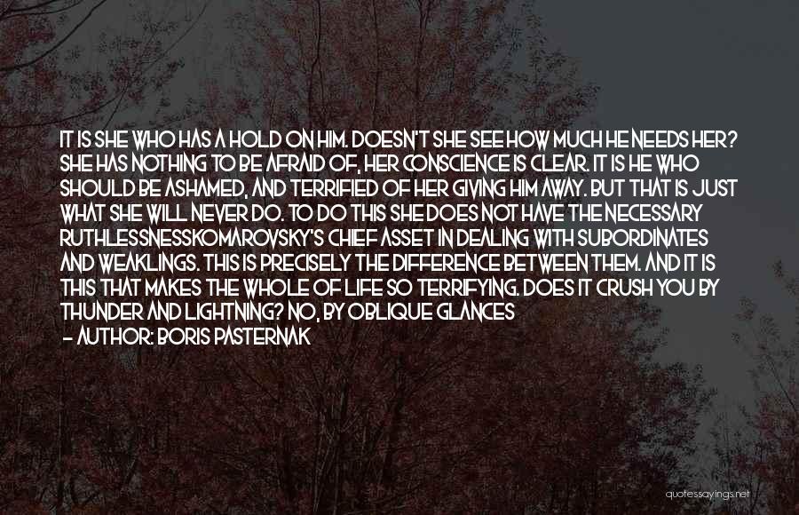 Boris Pasternak Quotes: It Is She Who Has A Hold On Him. Doesn't She See How Much He Needs Her? She Has Nothing